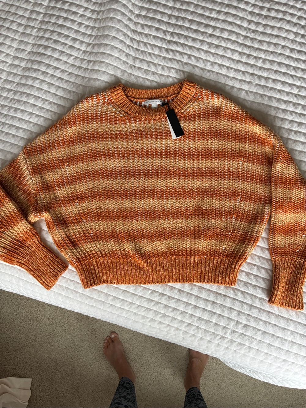 Banana Republic Orange Striped Crewneck Sweater
